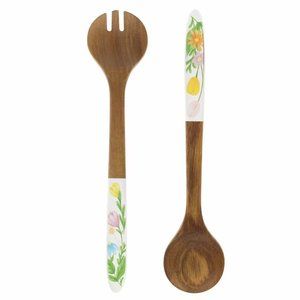 Floral Wooden Salad Serving Set